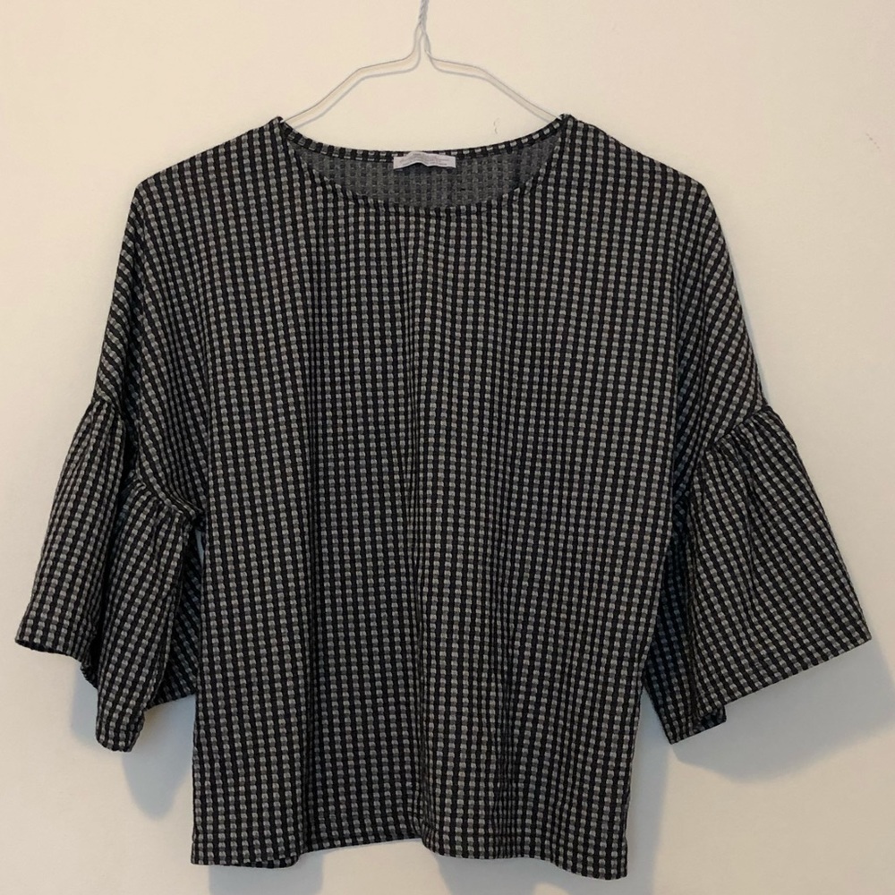 Zara Gingham Top with Bell Sleeves